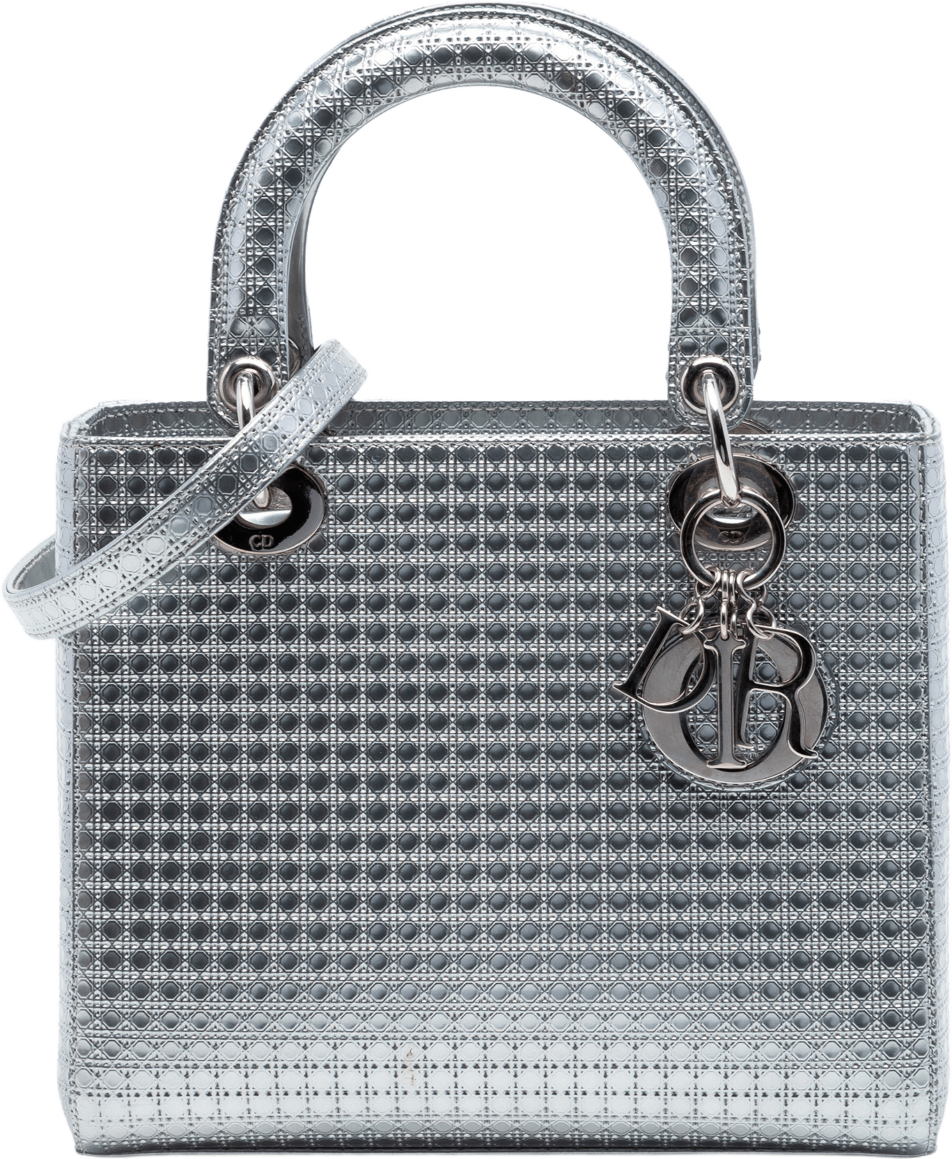 Dior Medium Metallic Patent Microcannage Lady Dior, från Luxclusif, i färgen silver.