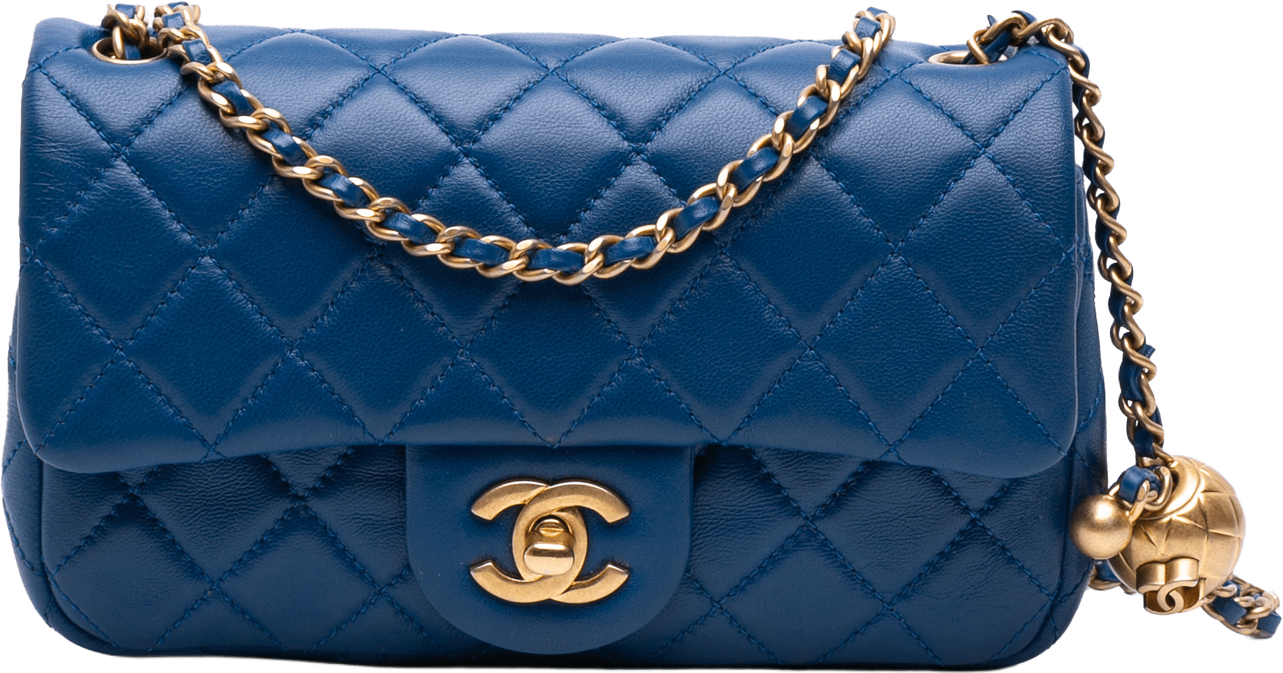 Chanel Mini Rectangular Lambskin Pearl Crush Flap, från Luxclusif, i färgen blue.