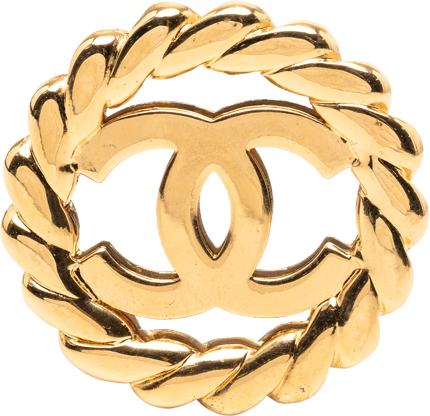 Chanel Gold Plated Cc Round Mirror Brooch, från Luxclusif, i färgen gold.