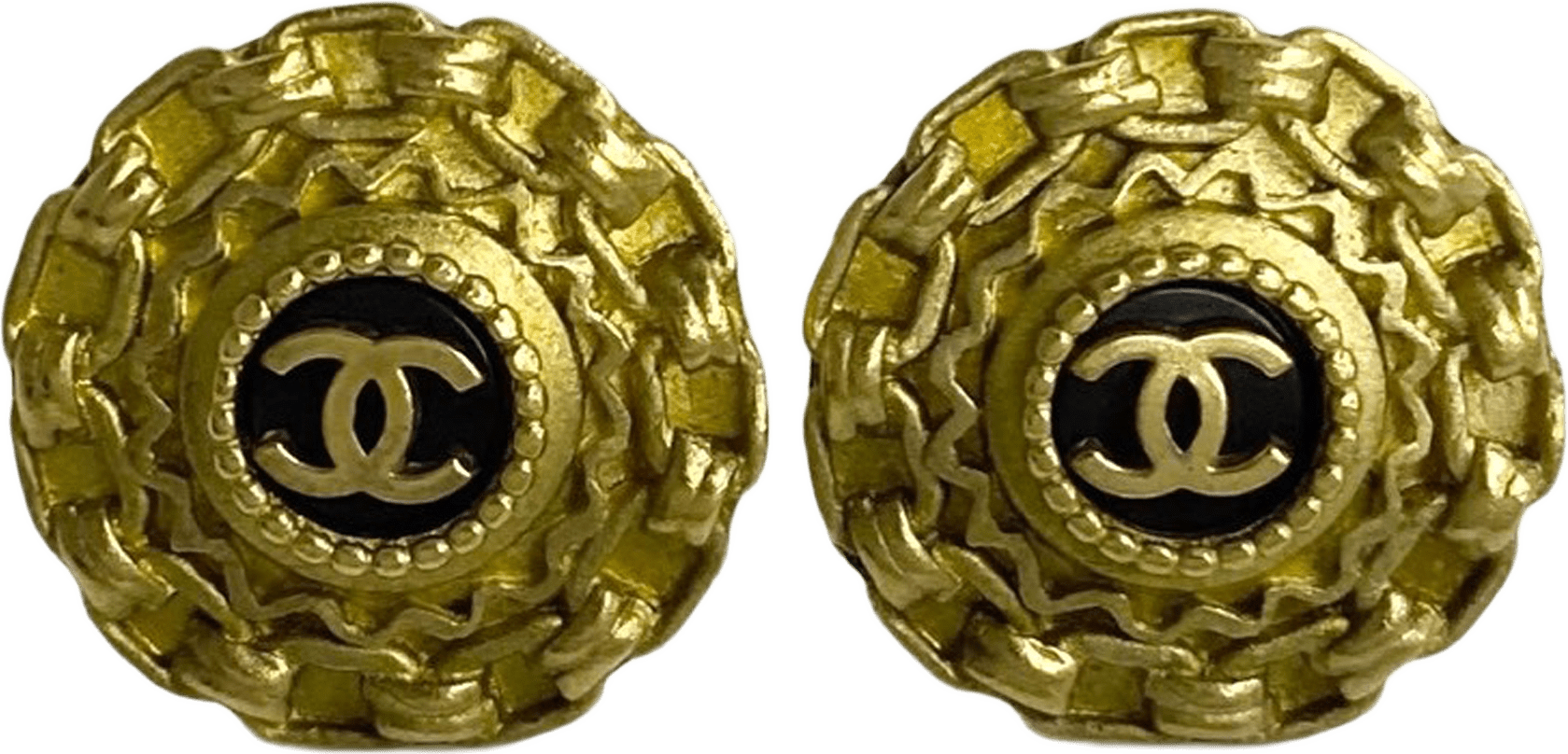 Chanel Cc Gold Plated Enamel Round Clip On Earrings, från Luxclusif, i färgen guld.