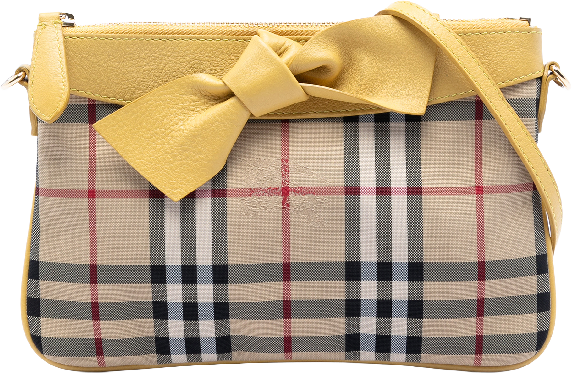 Burberry Haymarket Check Coated Canvas Bow Tie Crossbody, från Luxclusif, i färgen beige.