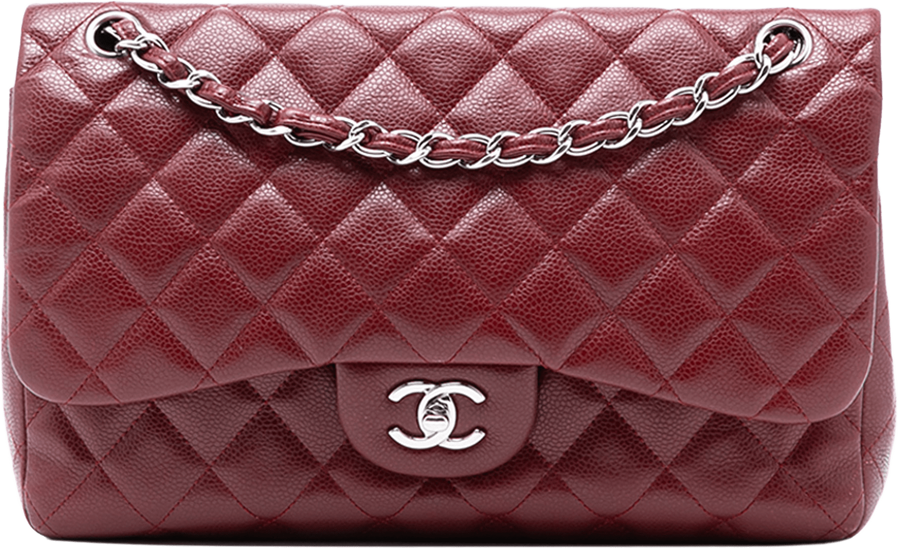 Chanel Jumbo Classic Caviar Double Flap, från Luxclusif, i färgen dark red.