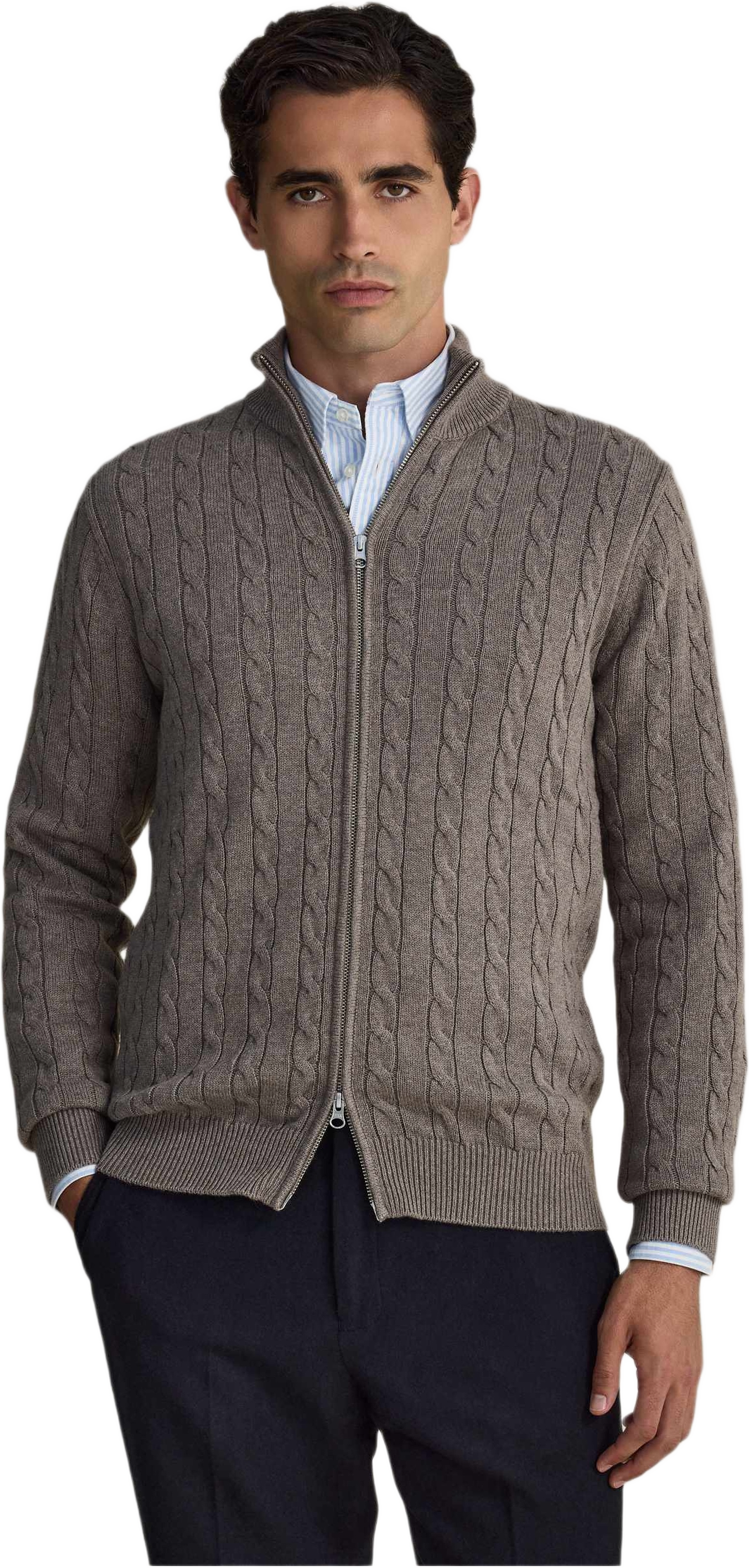 Full Zip Cotton Cardigan, från John Henric, i färgen taupe.