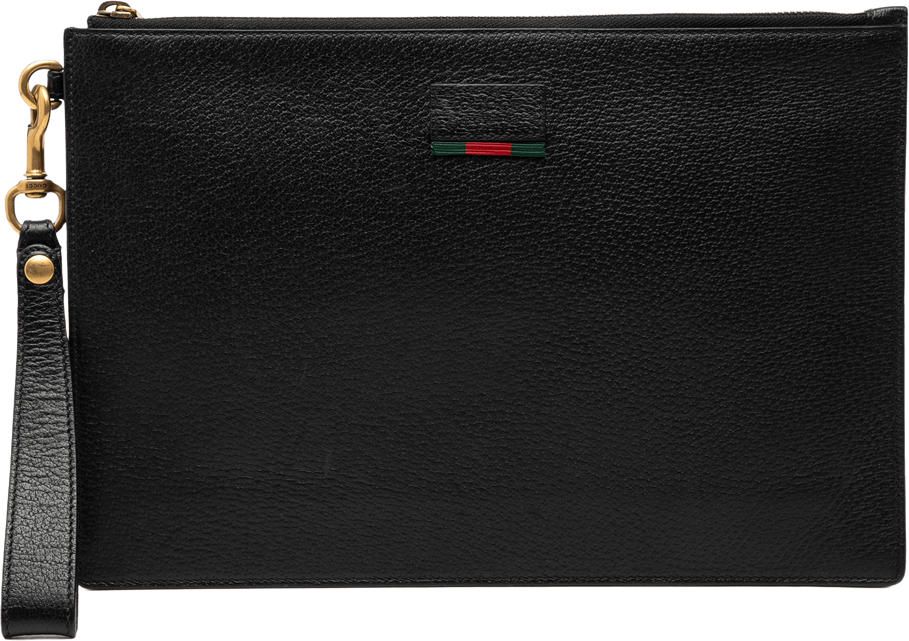 Gucci Leather Web Agora Clutch, från Luxclusif, i färgen black.