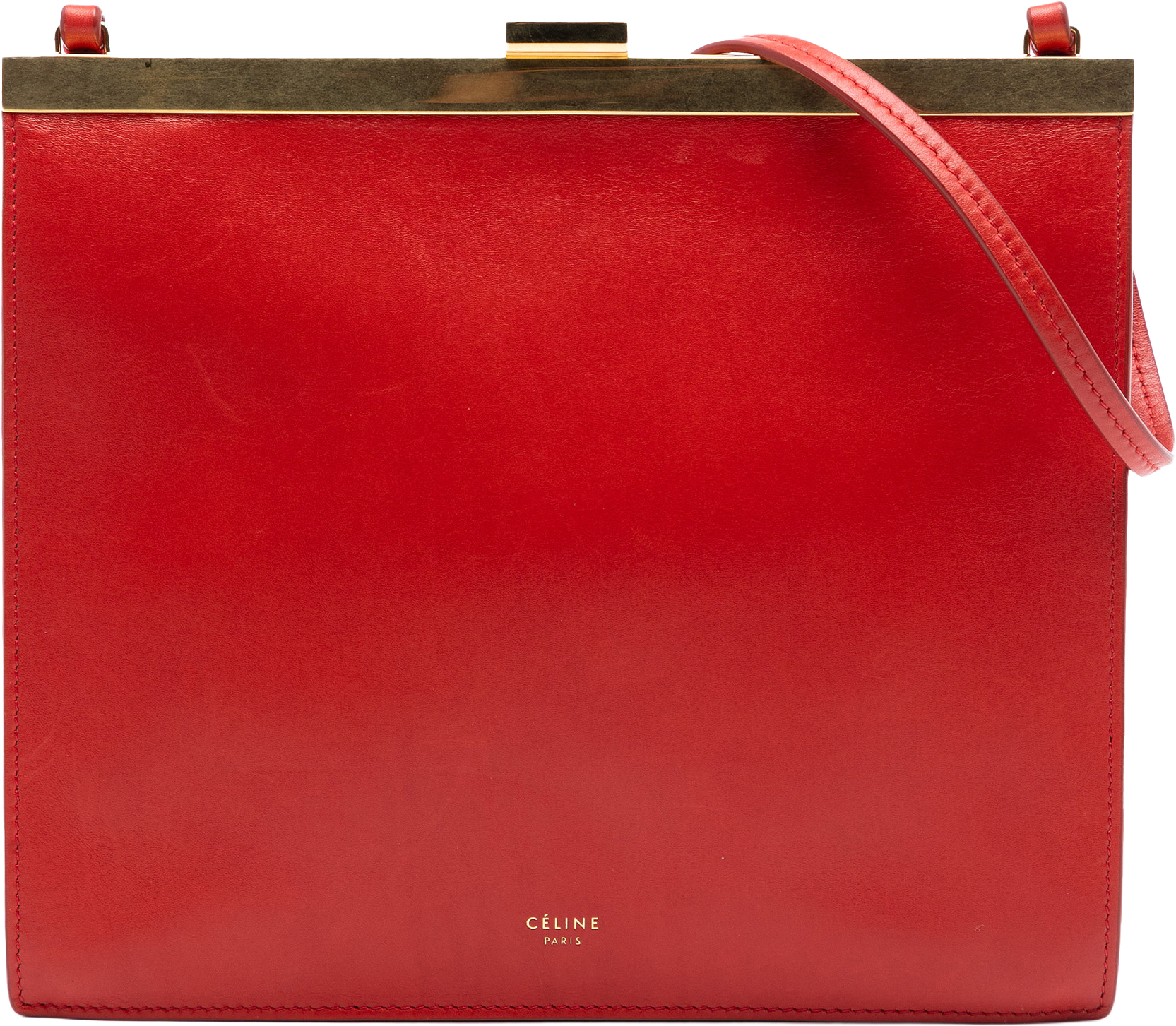 Celine Mini Smooth Calfskin Clasp Bag, från Luxclusif, i färgen red.