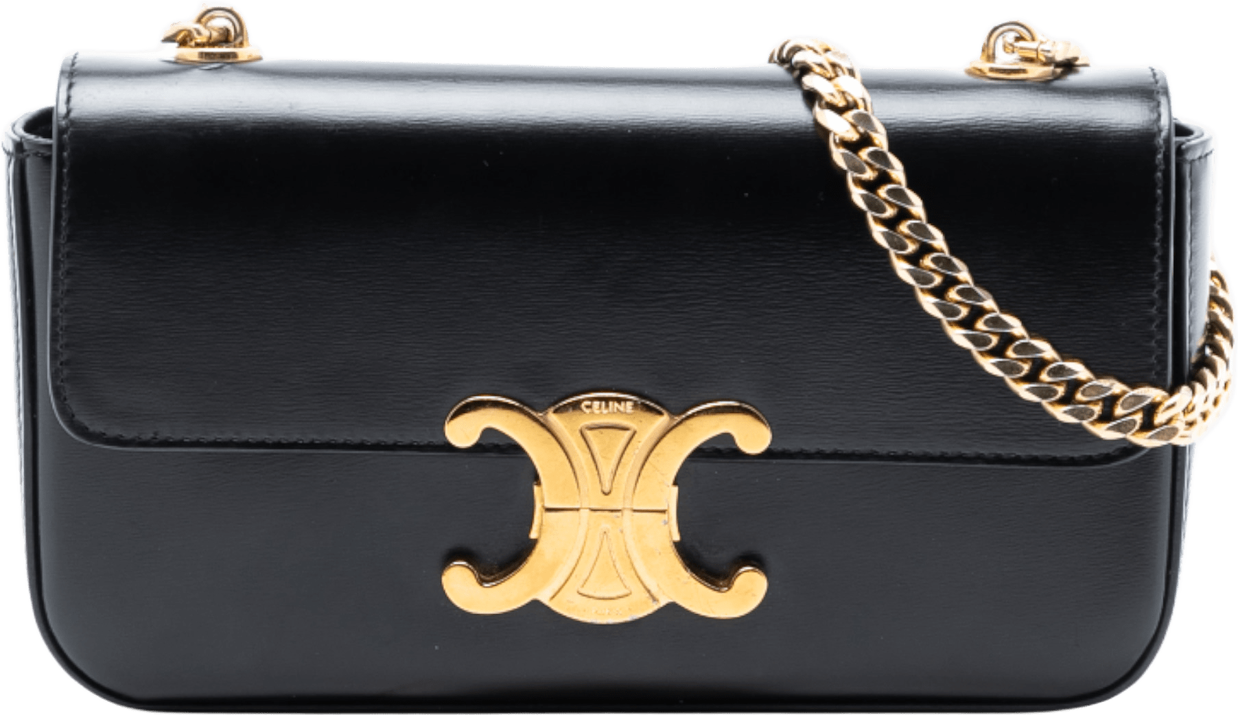 Celine Shiny Calfskin Claude Chain Shoulder Bag, från Luxclusif, i färgen black.