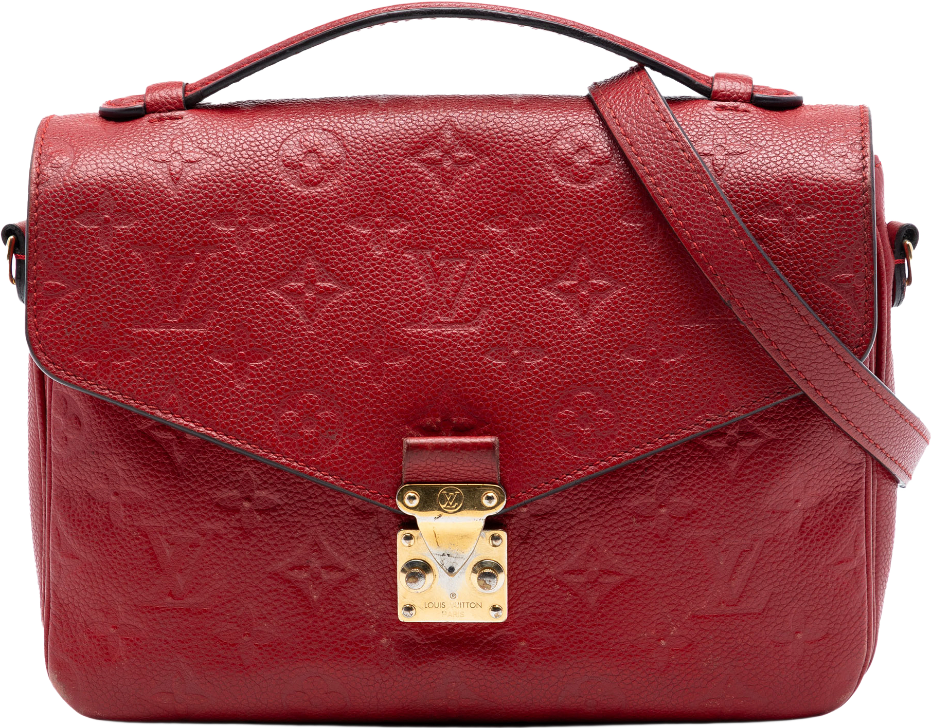 Louis Vuitton Monogram Empreinte Pochette Metis, från Luxclusif, i färgen red.