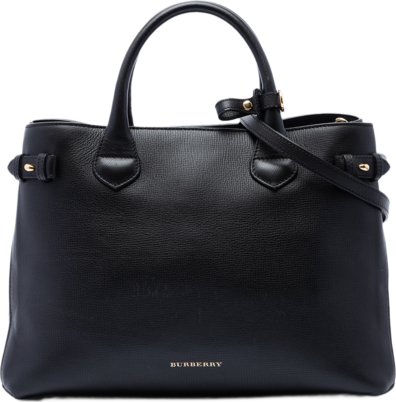 Burberry Medium Leather And House Check Banner Satchel, från Luxclusif, i färgen svart.