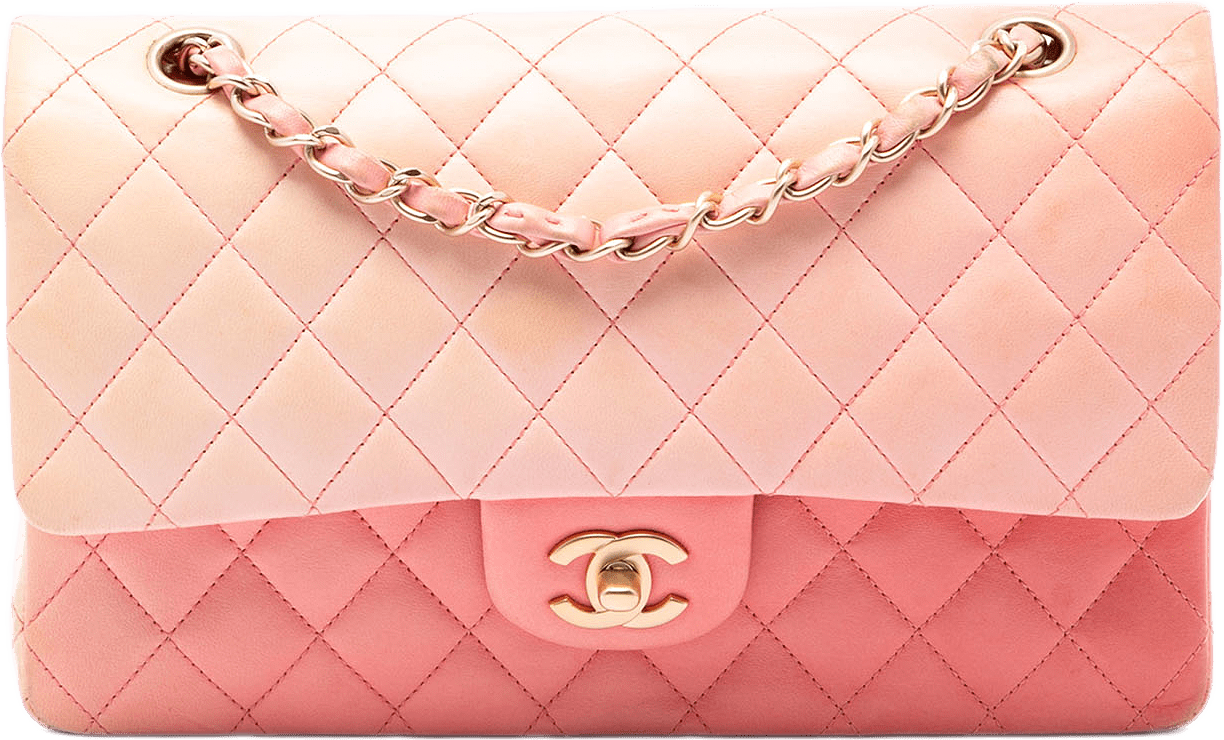Chanel Medium Classic Ombre Lambskin Double Flap, från Luxclusif, i färgen rosa.