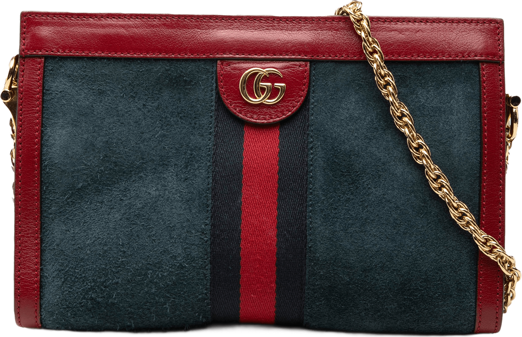 Gucci Small Suede Web Ophidia Chain Crossbody, från Luxclusif, i färgen dark blue.