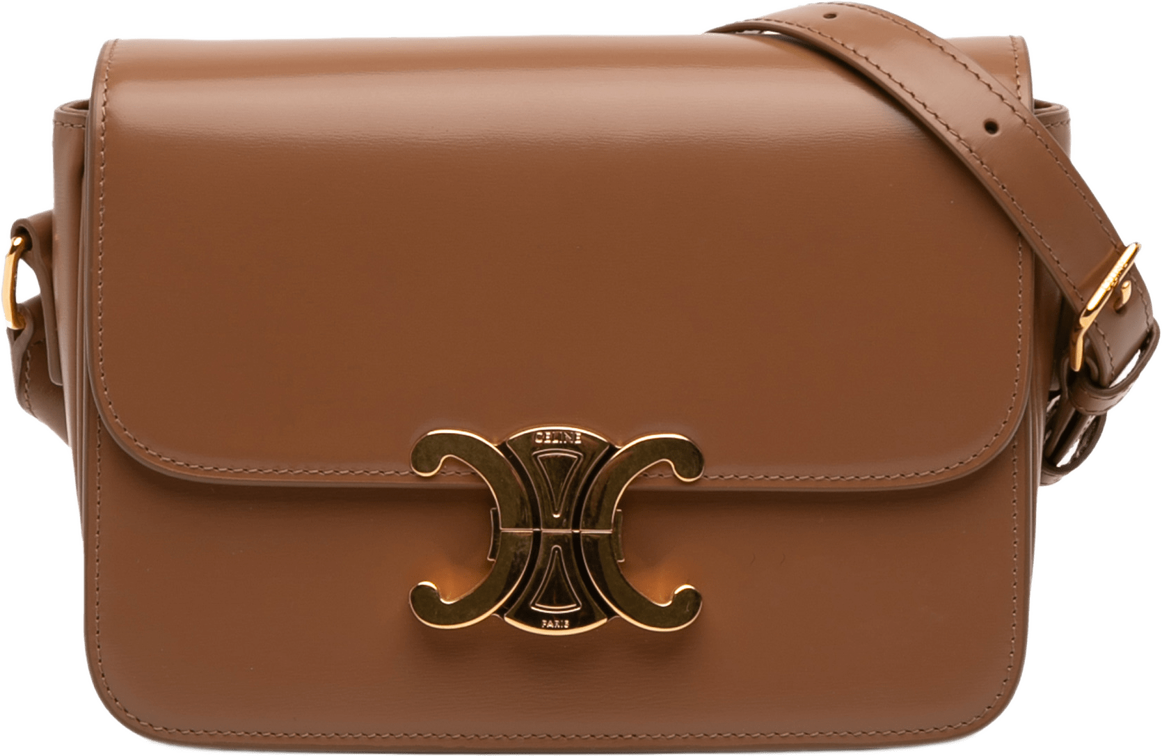 Celine Teen Shiny Calfskin Triomphe Crossbody, från Luxclusif, i färgen brown.
