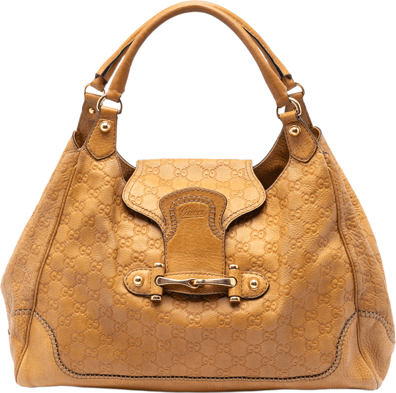 Gucci Guccissima New Pelham Shoulder Bag, från Luxclusif, i färgen caramel.