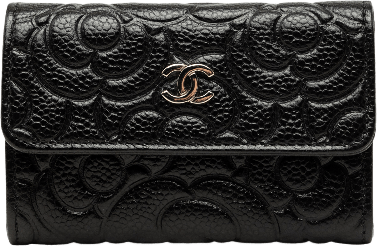 Chanel Cc Embossed Caviar Camellia Card Holder, från Luxclusif, i färgen svart.