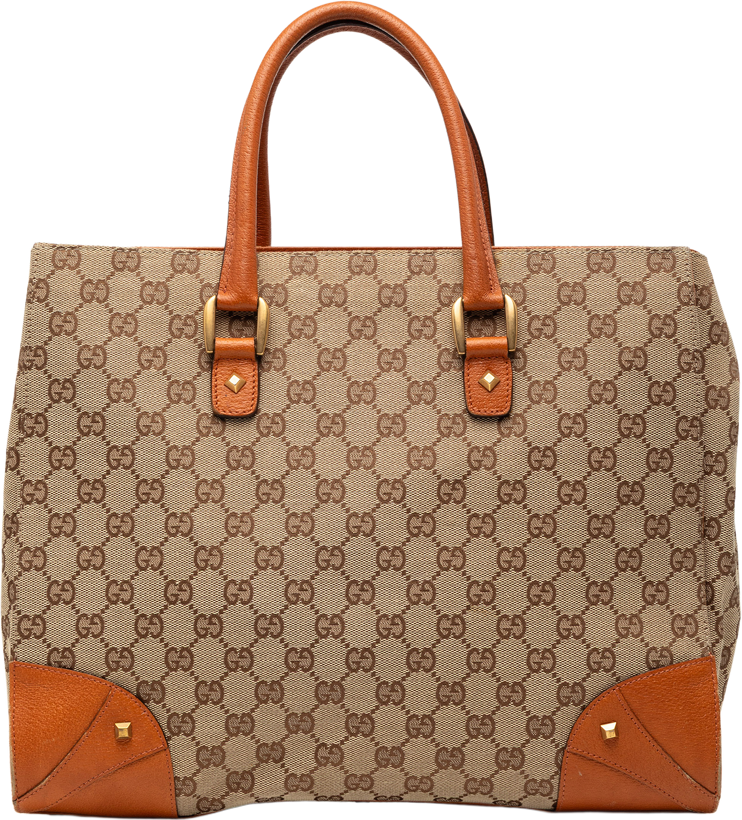 Gucci Gg Canvas Nailhead Handbag, från Luxclusif, i färgen beige.