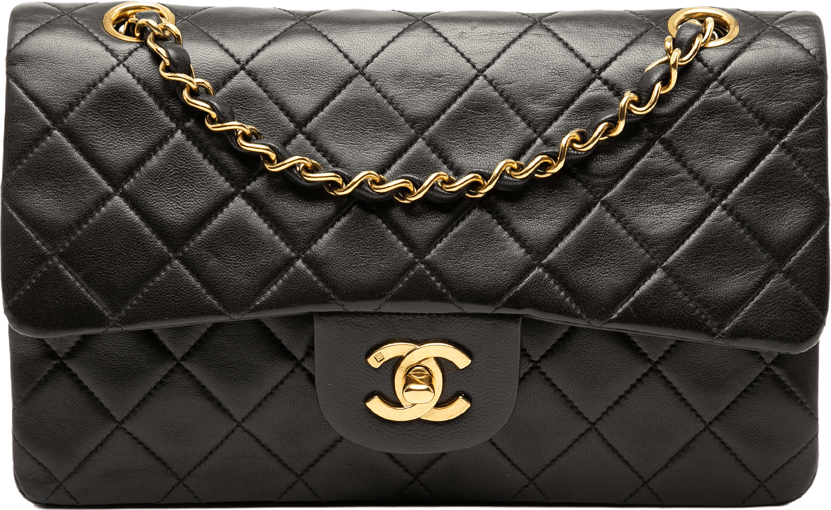 Chanel Small Classic Lambskin Double Flap, från Luxclusif, i färgen black.