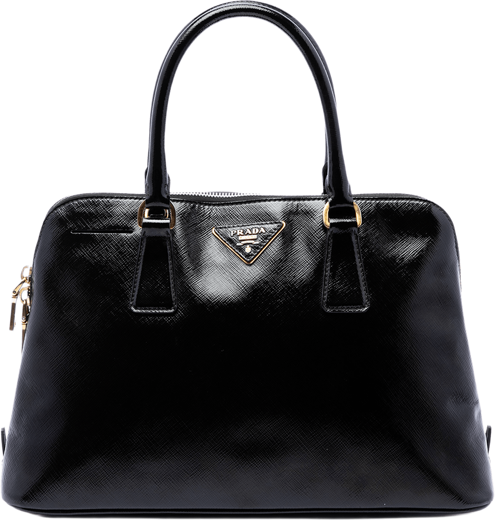 Prada Medium Saffiano Vernice Promenade Satchel, från Luxclusif, i färgen svart.