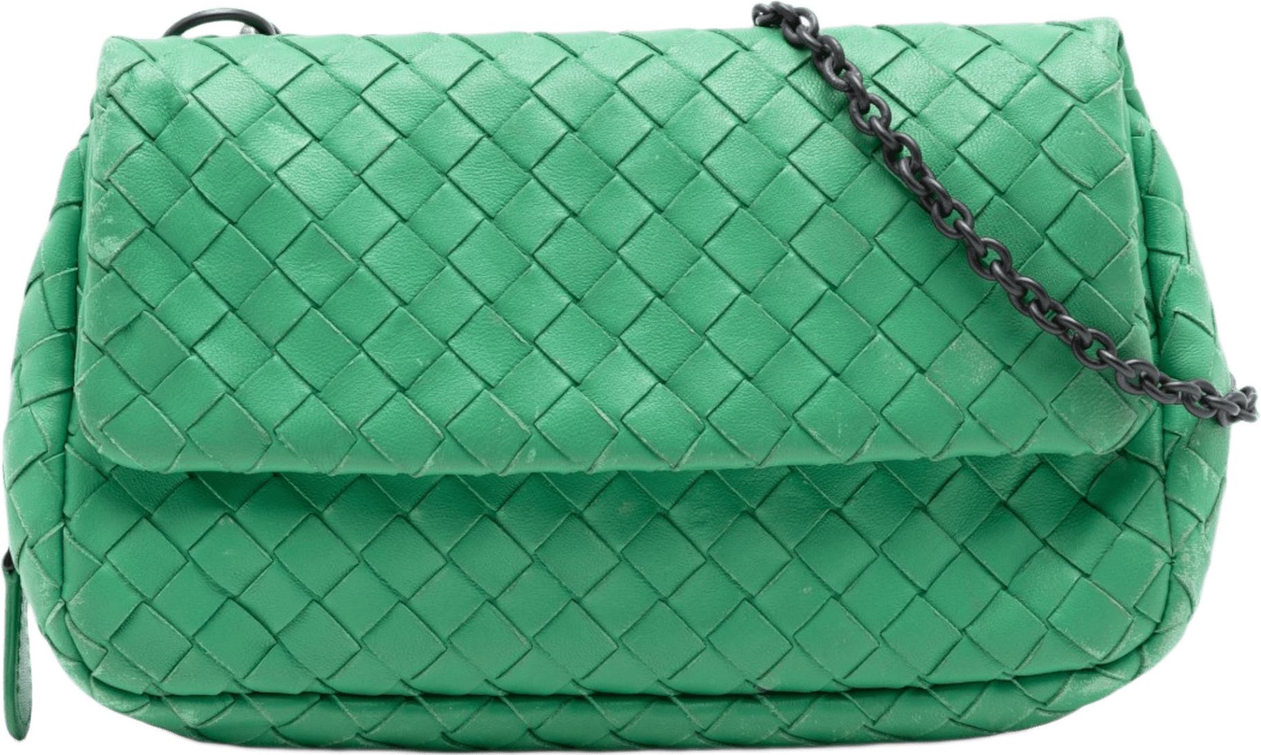 Bottega Veneta Mini Nappa Intrecciato Expandable Chain Flap Crossbody, från Luxclusif, i färgen grön.