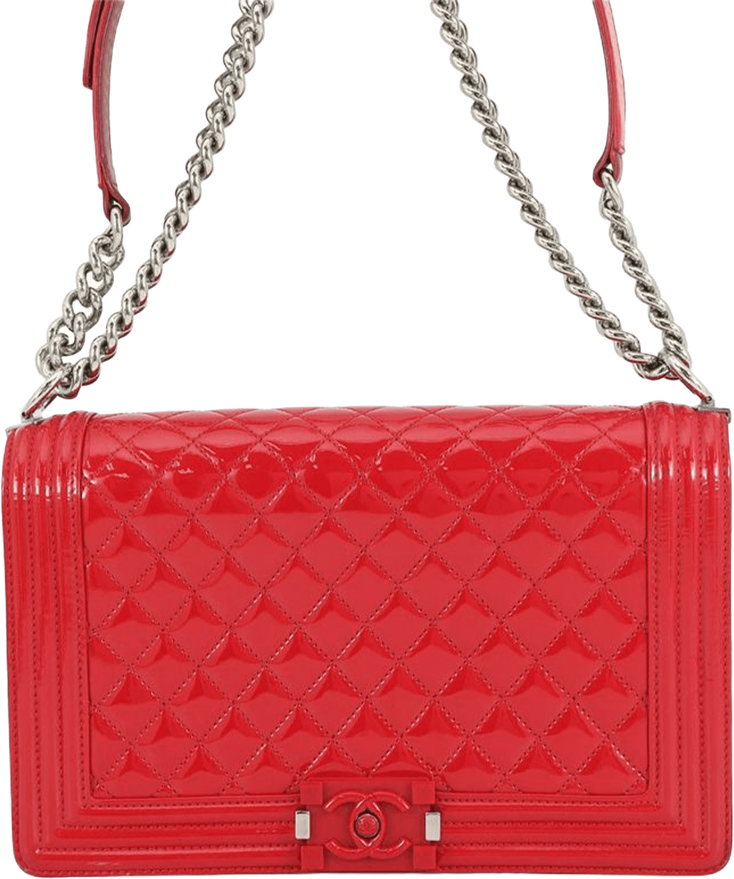 Chanel Medium Quilted Patent Acrylic Boy Flap, från Luxclusif, i färgen red.
