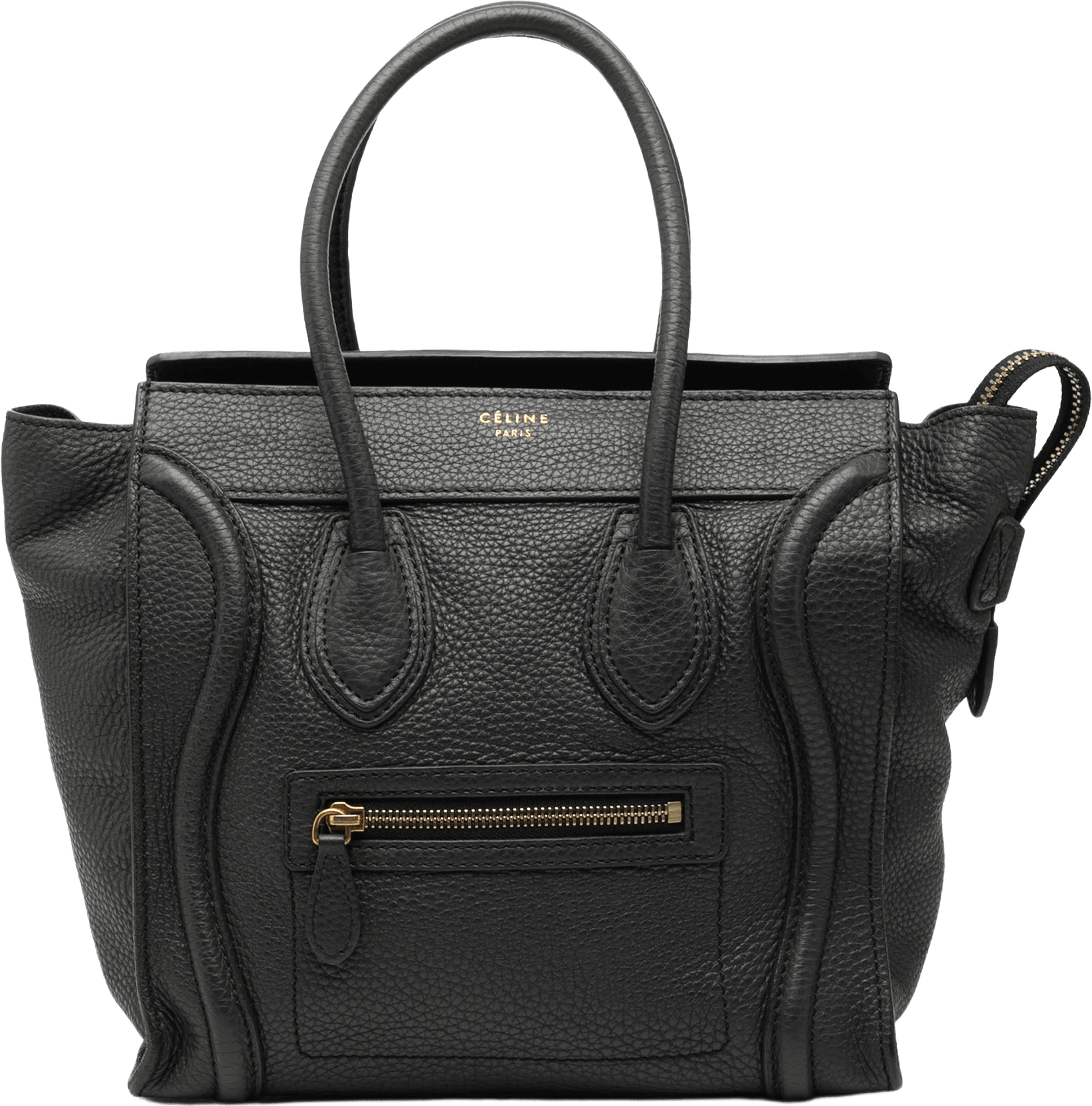 Celine Micro Drummed Calfskin Luggage Tote, från Luxclusif, i färgen black.