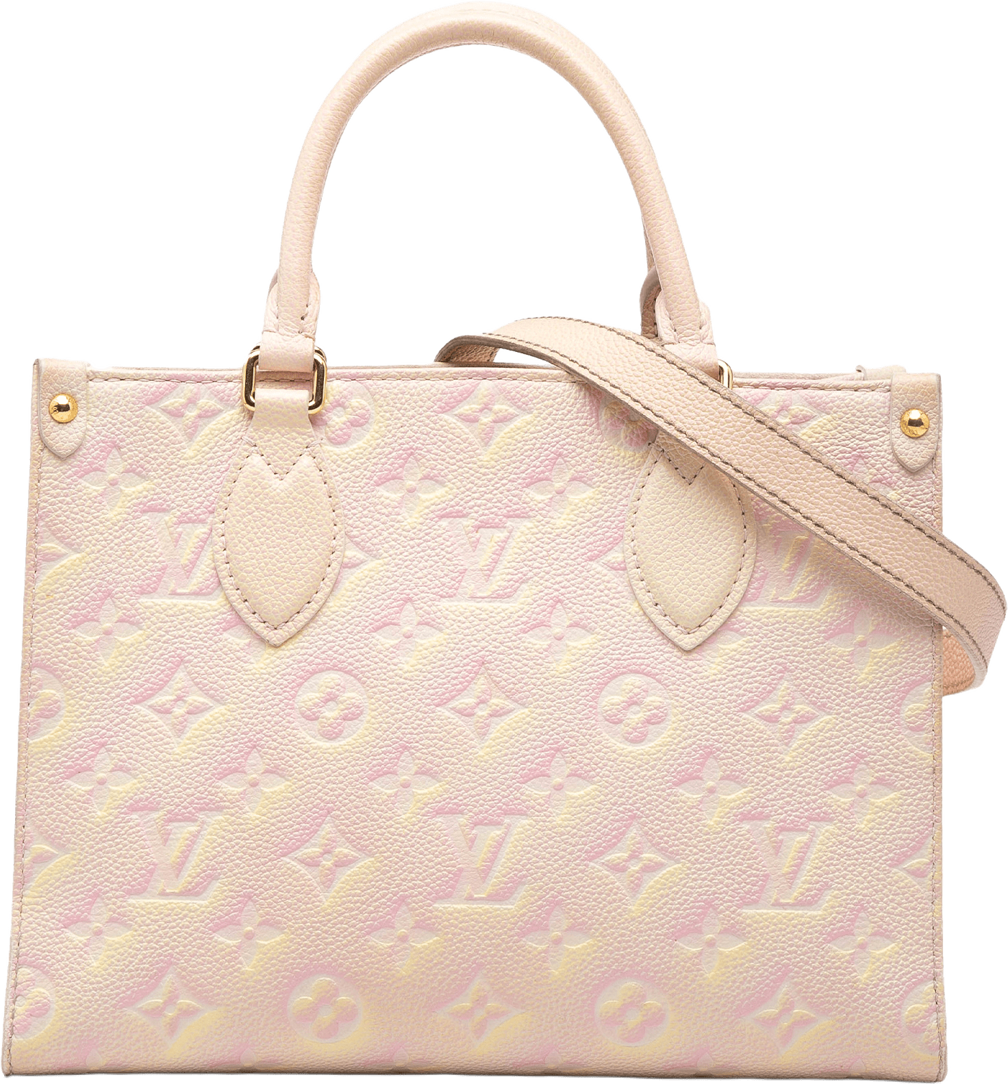 Louis Vuitton Monogram Empreinte Summer Stardust Onthego Pm, från Luxclusif, i färgen light pink.