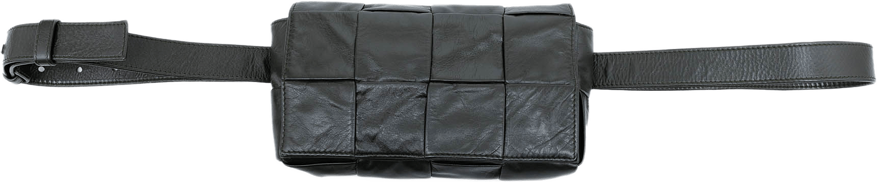 Bottega Veneta Paper Calfskin Intrecciato Cassette Belt Bag, från Luxclusif, i färgen dark gray.