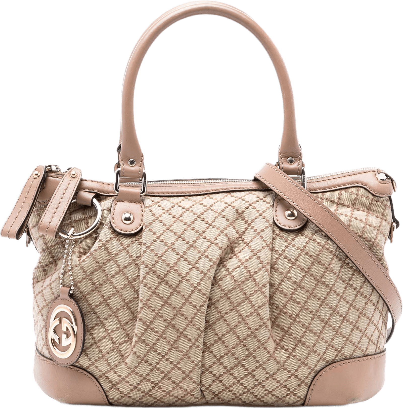 Gucci Diamante Canvas Sukey Satchel, från Luxclusif, i färgen beige.