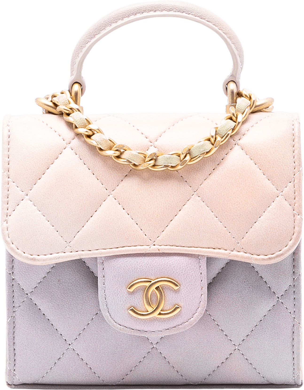 Chanel Cc Quilted Lambskin Ombre Top Handle Flap Clutch With Chain, från Luxclusif, i färgen pink.