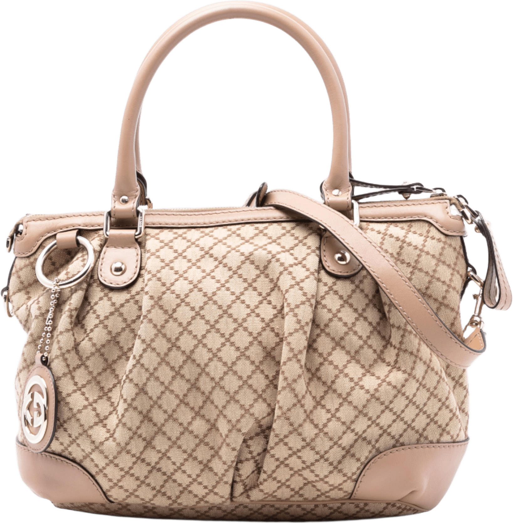 Gucci Diamante Canvas Sukey Satchel, från Luxclusif, i färgen beige.