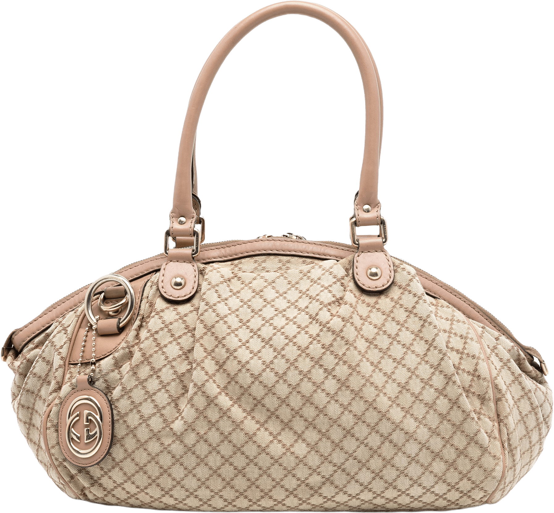 Gucci Diamante Canvas Sukey Satchel, från Luxclusif, i färgen beige.