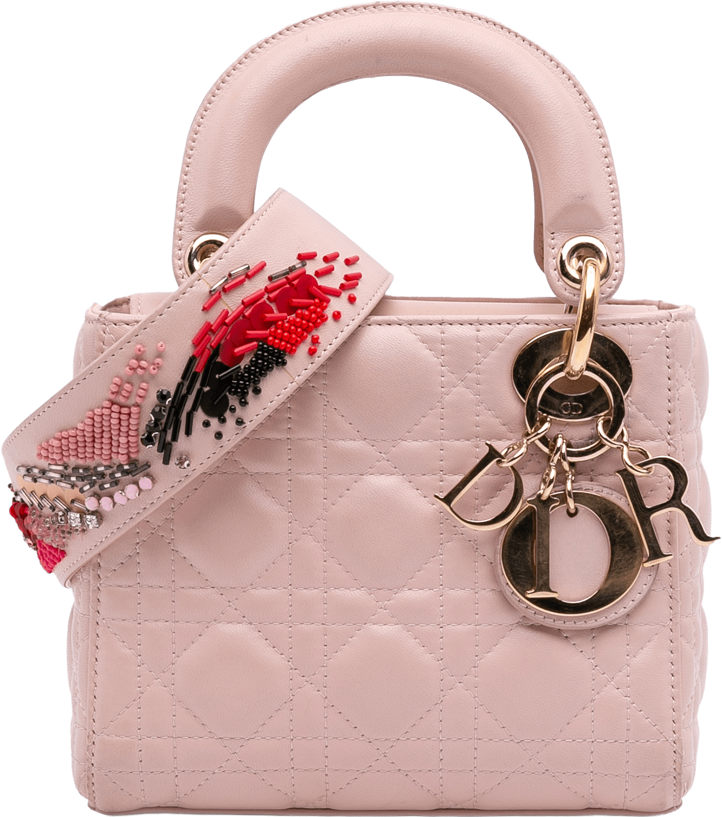 Dior Mini Lambskin Cannage Lady Dior, från Luxclusif, i färgen beige.