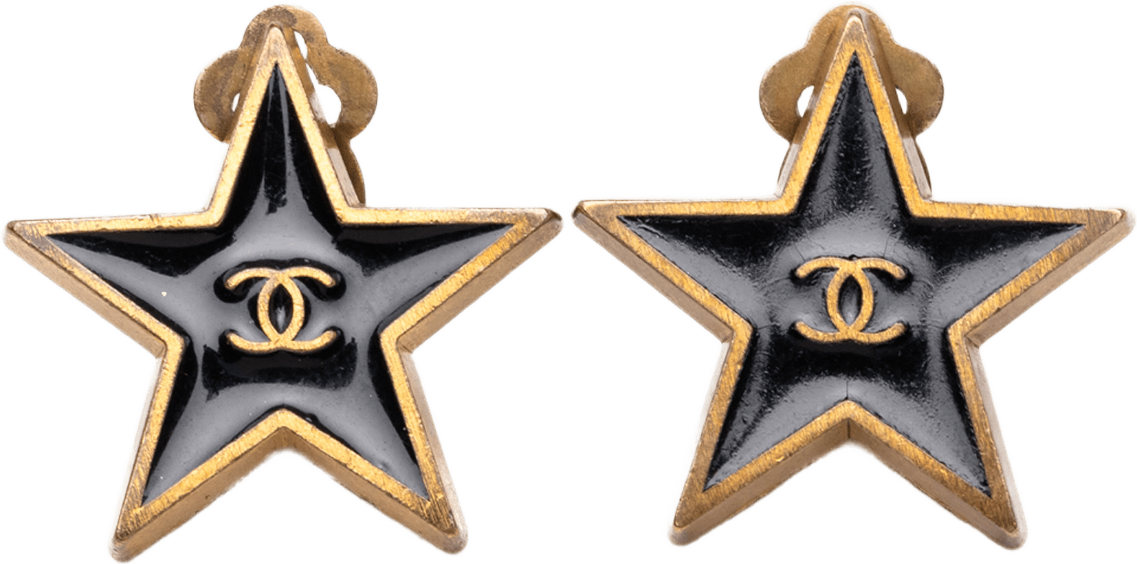 Chanel Cc Gold Plated Enamel Star Clip On Earrings, från Luxclusif, i färgen svart.