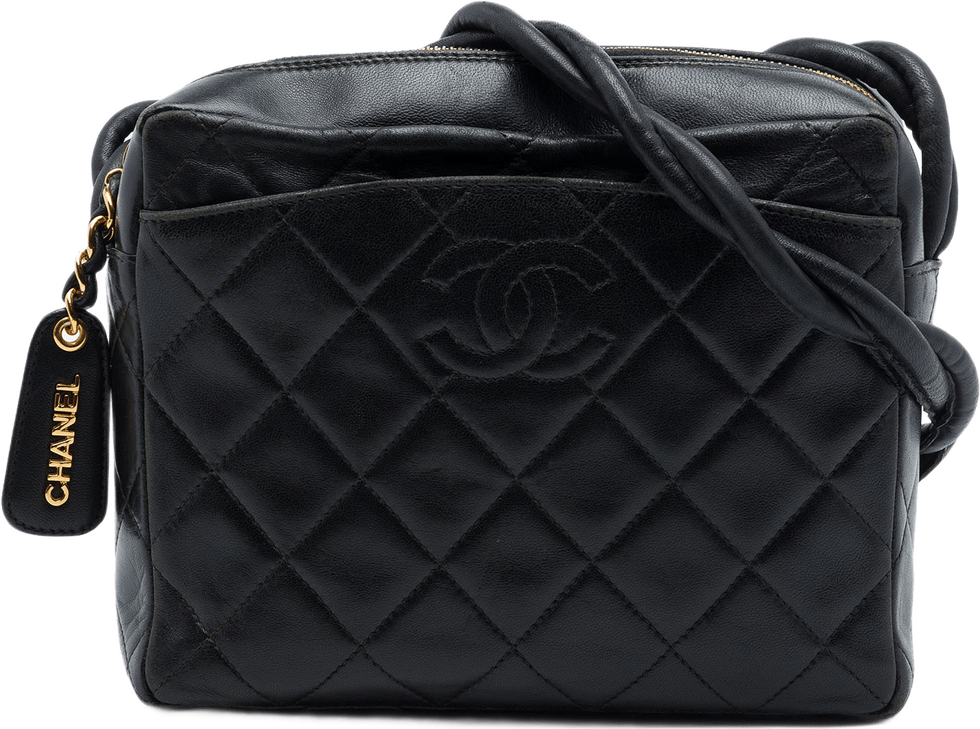 Chanel Cc Quilted Lambskin Twisted Strap Crossbody, från Luxclusif, i färgen svart.