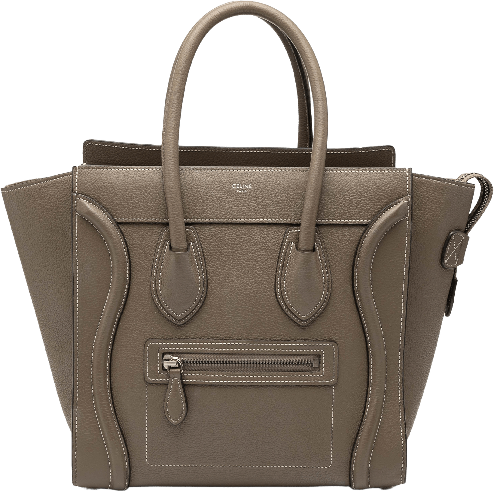 Celine Micro Leather Luggage Tote, från Luxclusif, i färgen taupe.