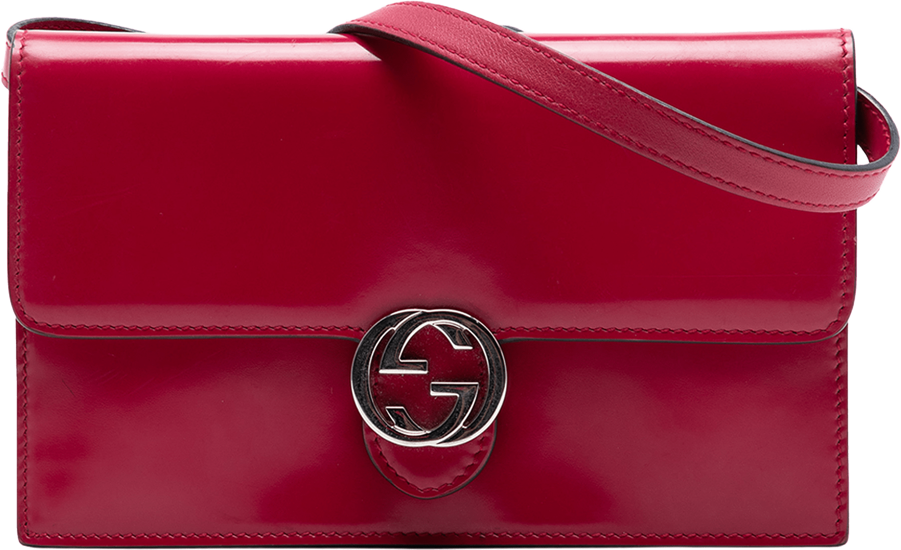 Gucci Leather Interlocking G Dollar Wallet On Chain, från Luxclusif, i färgen dark red.