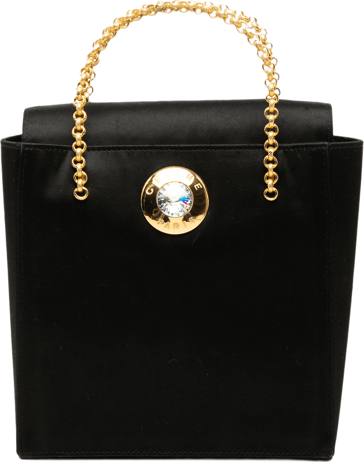Celine Satin Starball Chain Top Handle Bag, från Luxclusif, i färgen svart.