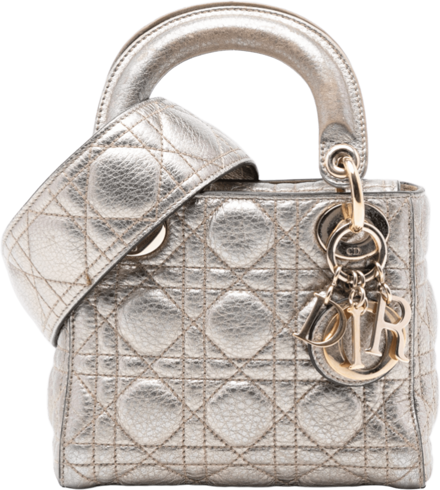 Dior Mini Metallic Calfskin Cannage Supple Lady Dior, från Luxclusif, i färgen silver.