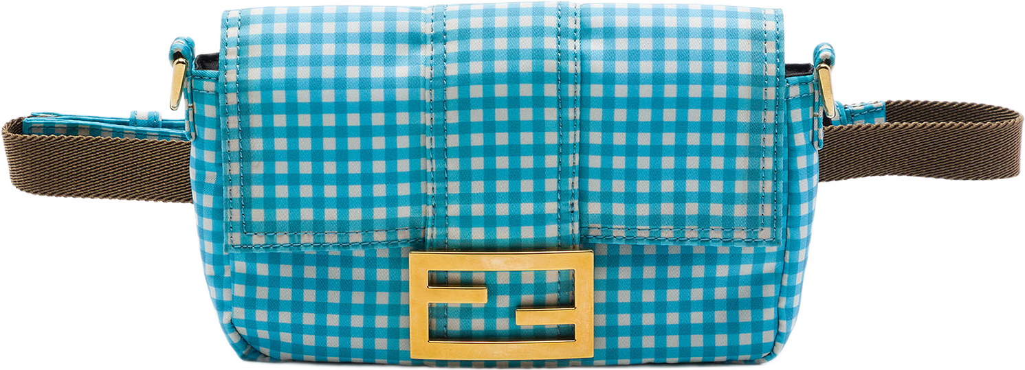 Fendi Joshua Vides Mini Nylon Gingham Convertible Baguette Satchel, från Luxclusif, i färgen blå.