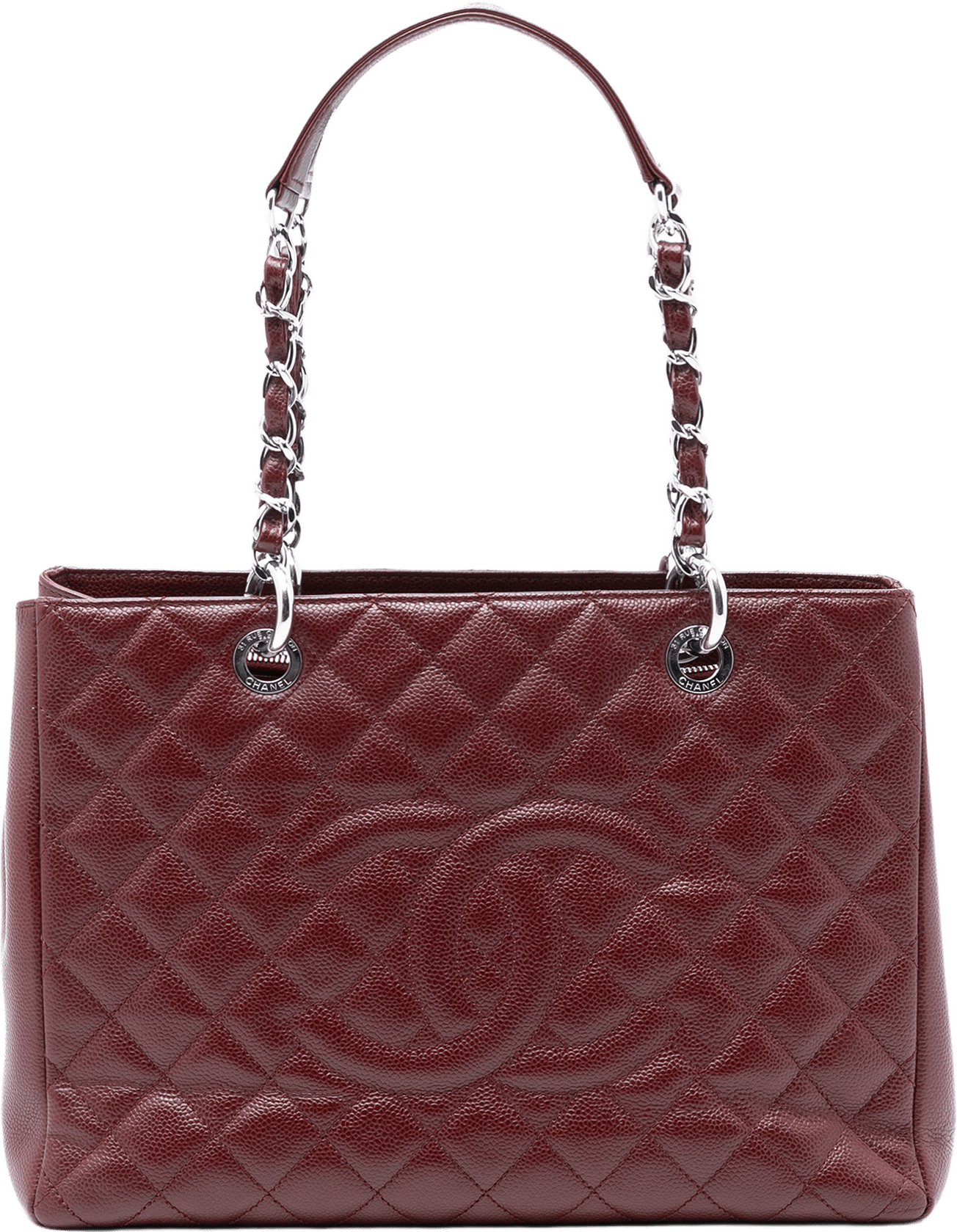 Chanel Caviar Grand Shopping Tote, från Luxclusif, i färgen dark red.