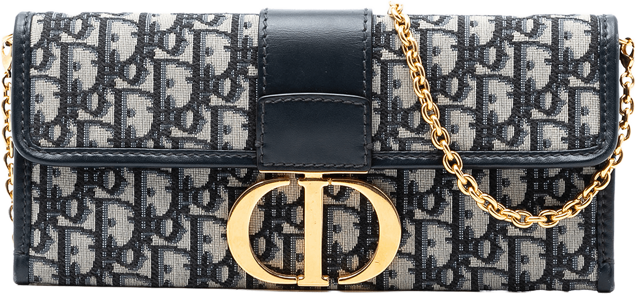Dior Oblique Canvas 30 Montaigne Clutch With Chain, från Luxclusif, i färgen navy.
