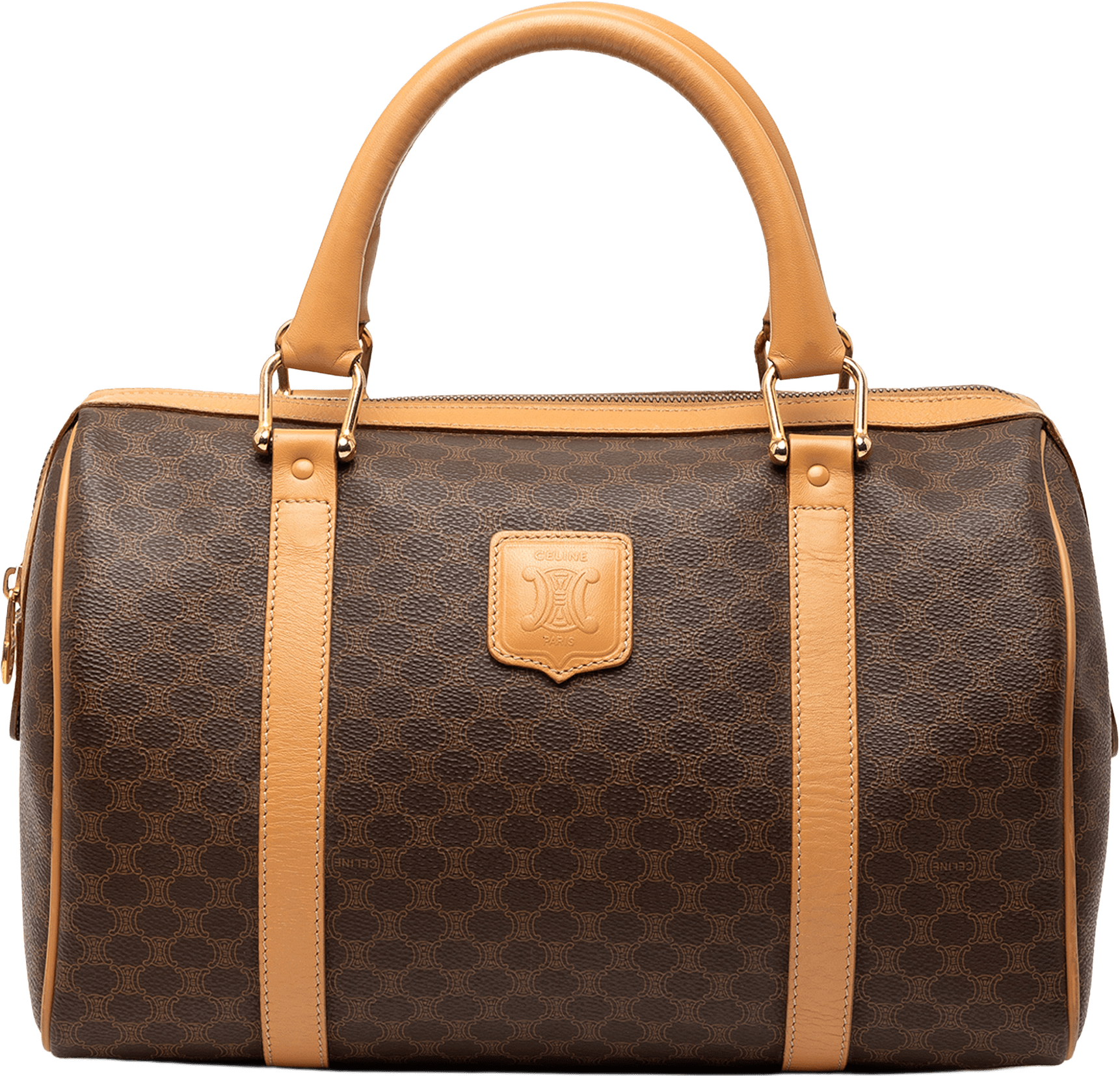 Celine Macadam Coated Canvas Boston Bag, från Luxclusif, i färgen brown.