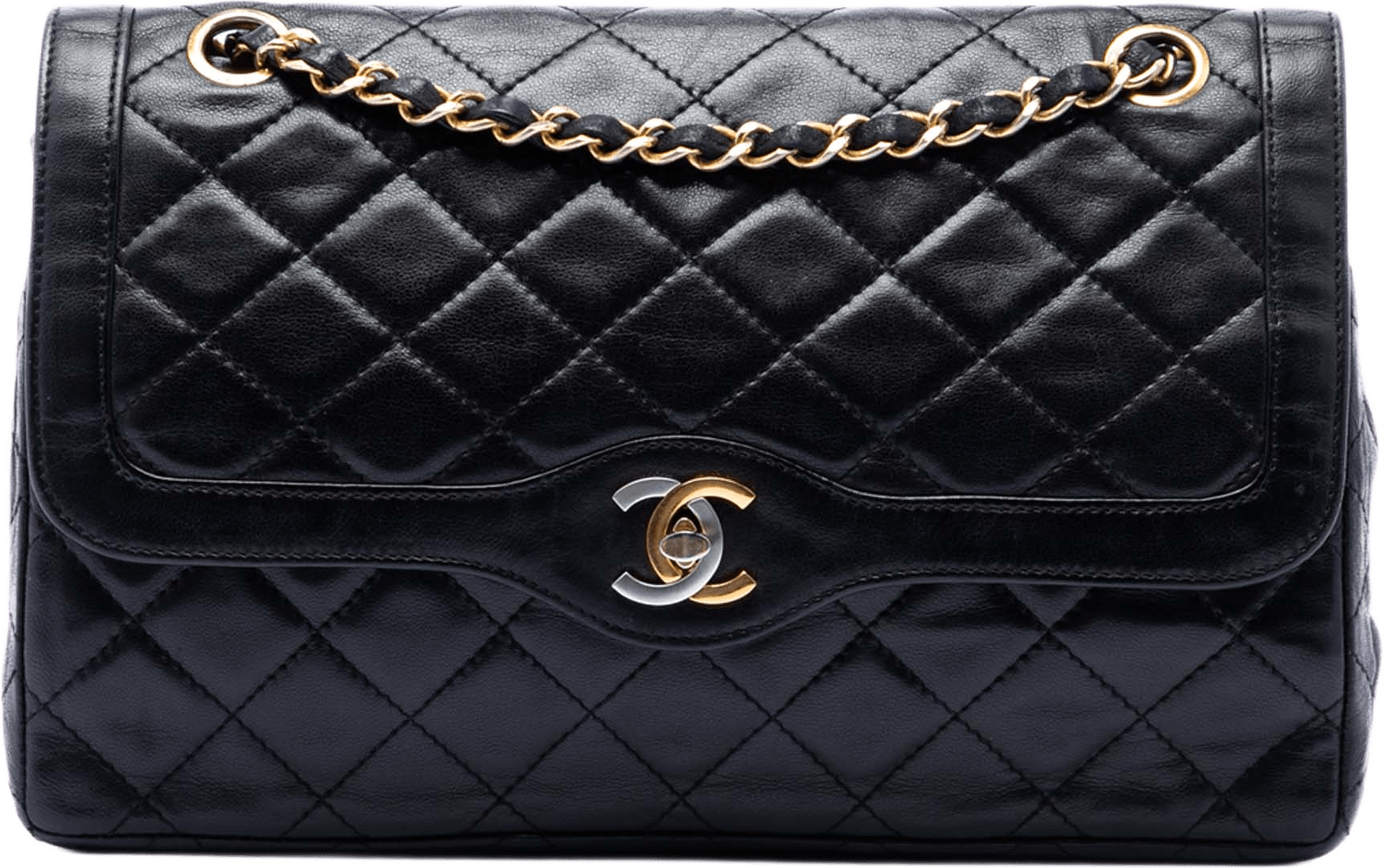 Chanel Limited Edition Paris Quilted Lambskin Double Flap, från Luxclusif, i färgen black.