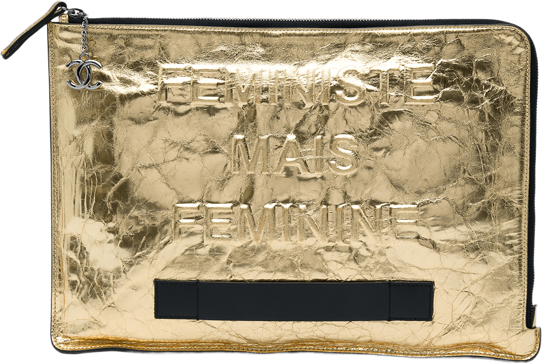 Chanel Metallic Crinkled Calfskin Feministe Mais Feminine Pouch, från Luxclusif, i färgen guld.