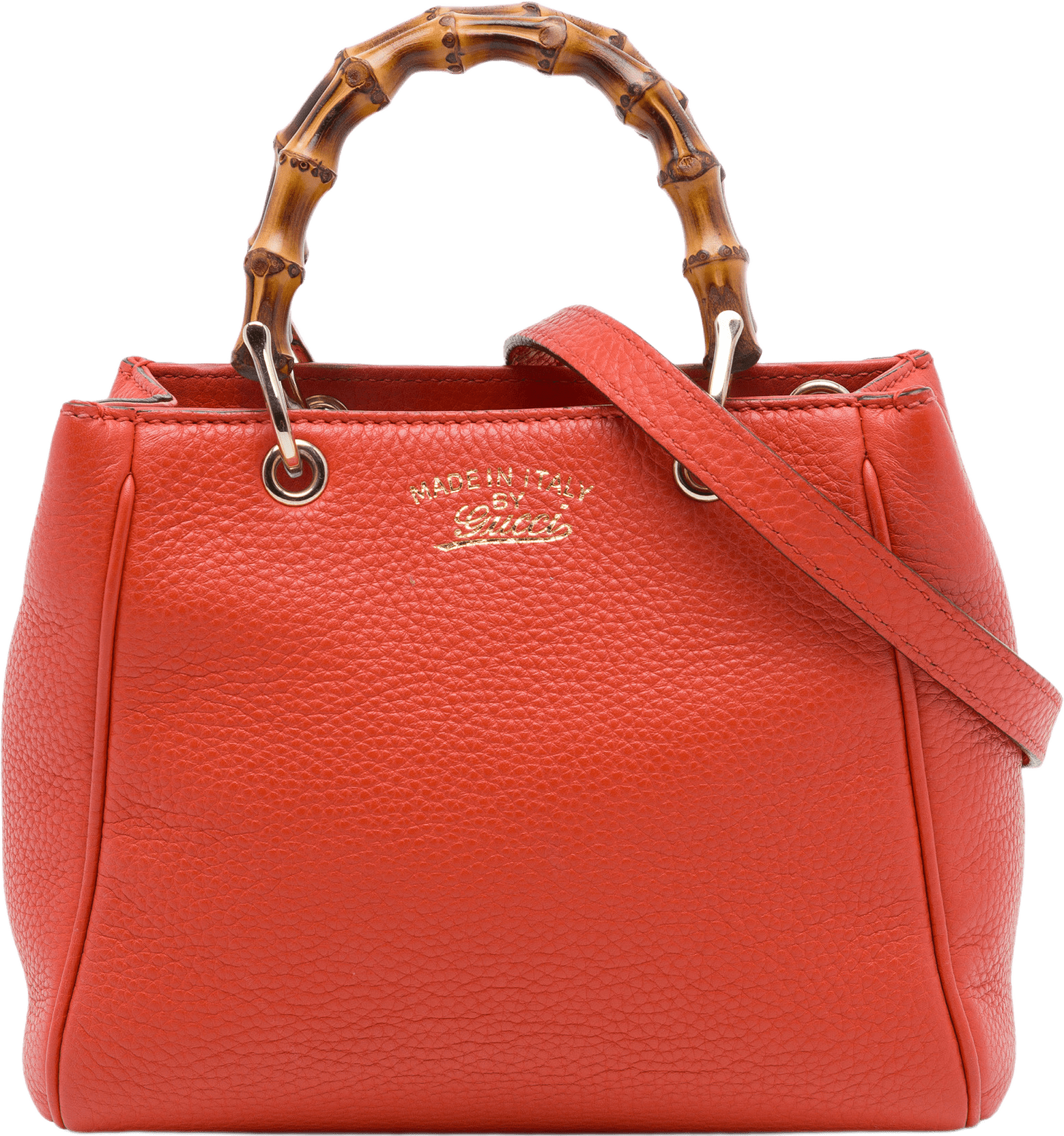 Gucci Mini Calfskin Bamboo Shopper Satchel, från Luxclusif, i färgen orange.