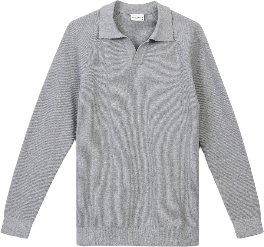 Cotton Rib Knitted Ls Polo Sweater (sandro), från John Henric, i färgen grey.