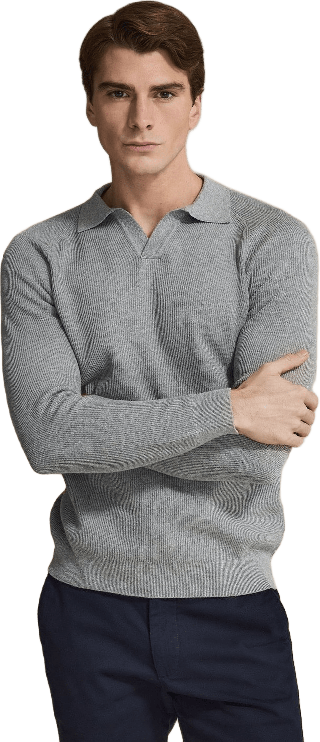 Cotton Rib Knitted Ls Polo Sweater (sandro)