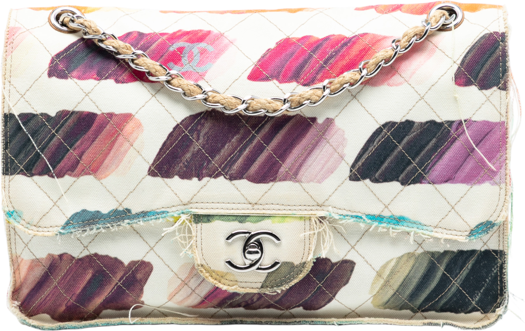 Chanel Jumbo Canvas Classic Colorama Single Flap, från Luxclusif, i färgen off white.