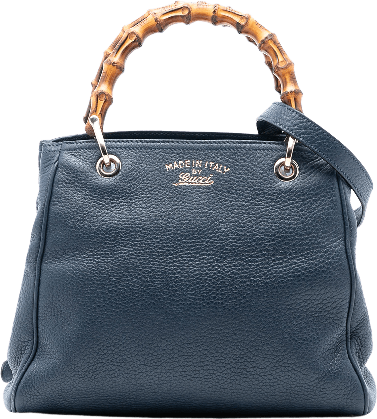 Gucci Small Calfskin Bamboo Shopper Satchel, från Luxclusif, i färgen navy.
