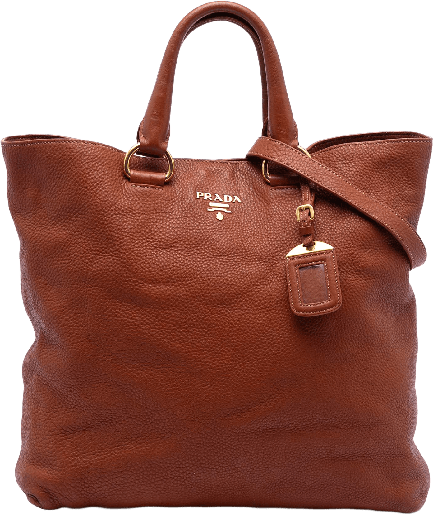 Prada Vitello Daino Open Convertible Tote, från Luxclusif, i färgen brown.