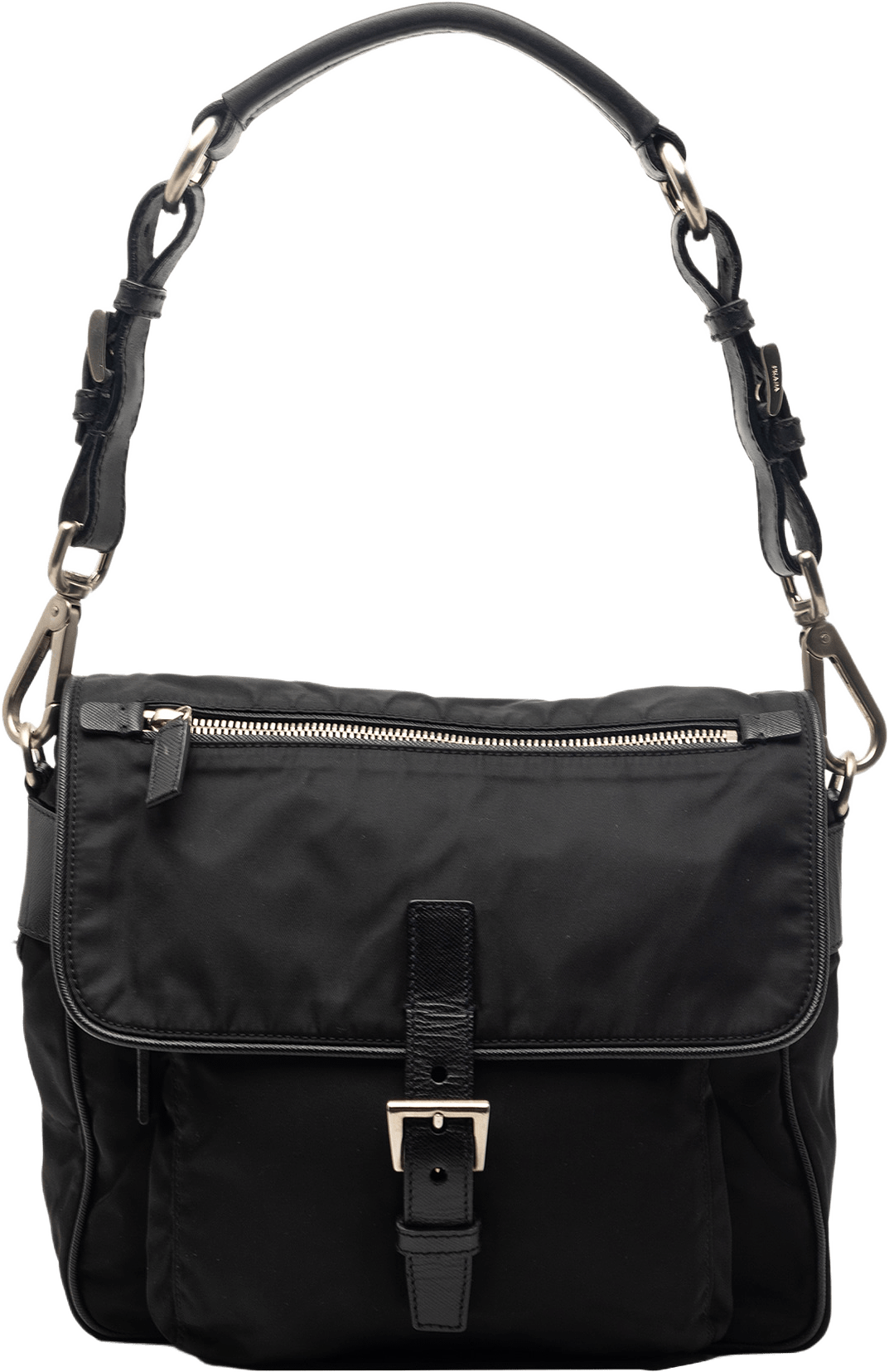 Prada Saffiano Trimmed Tessuto Shoulder Bag, från Luxclusif, i färgen black.