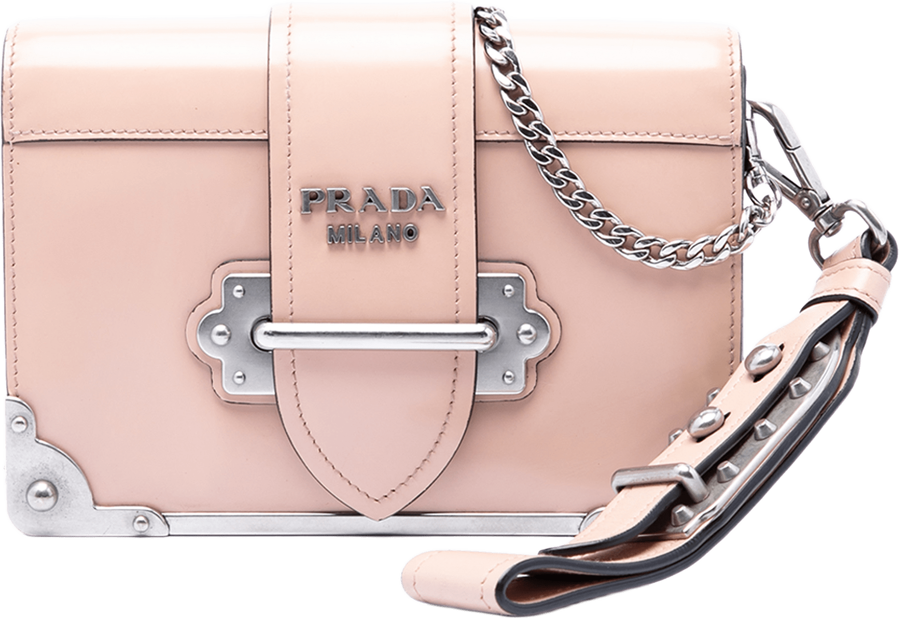Prada Spazzolato Soft Calfskin Cahier Crossbody, från Luxclusif, i färgen rosa.